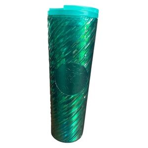 Starbucks Holiday Collection 2022 Green Candy Swirl Iridescent Tumbler Cup